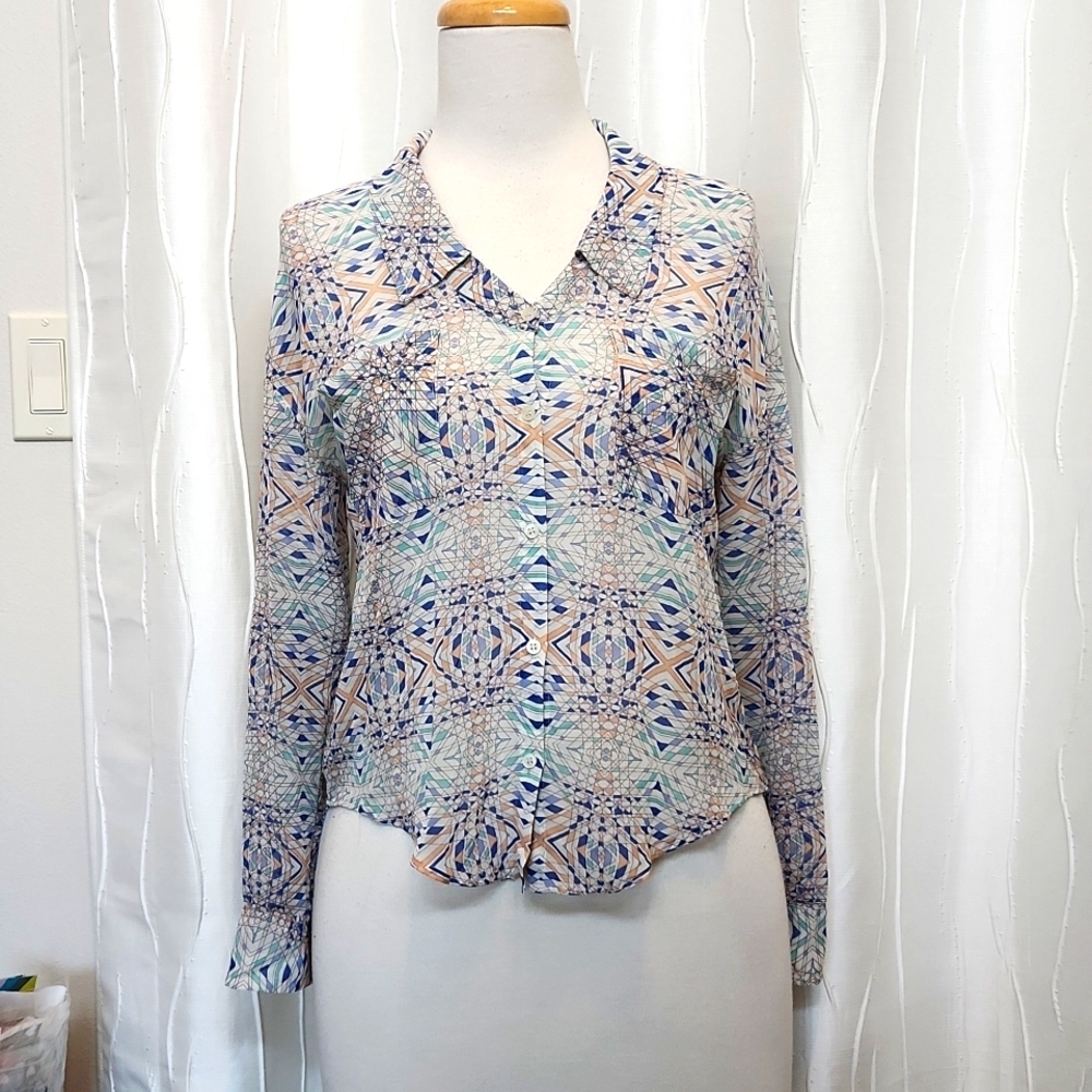 Free People Button Down V-Neck Top